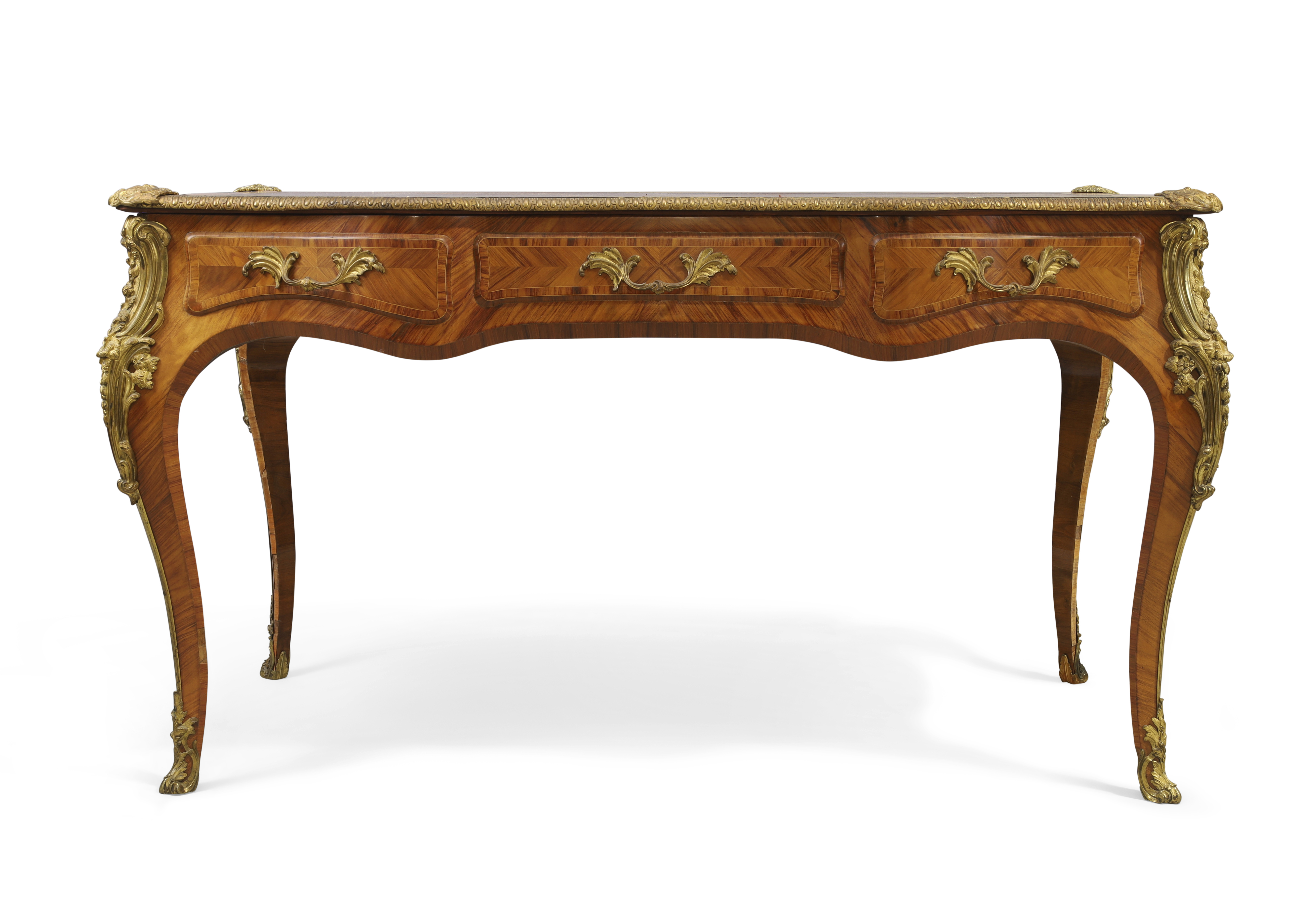 An English ormolu-mounted kingwood parquetry bureau plat, Of Louis XV style, last quarter 19th ce... - Image 3 of 4