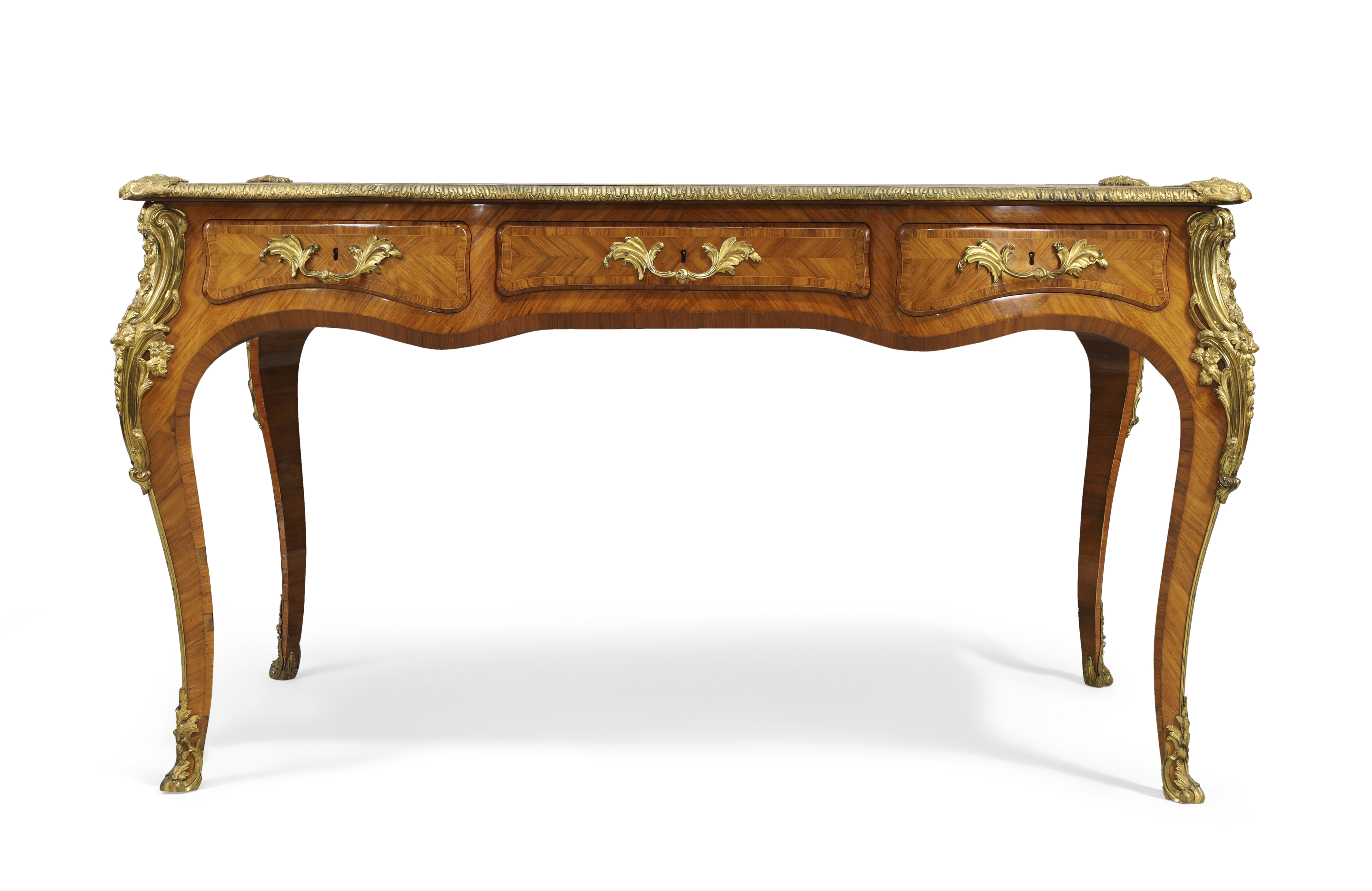 An English ormolu-mounted kingwood parquetry bureau plat, Of Louis XV style, last quarter 19th ce... - Image 2 of 4