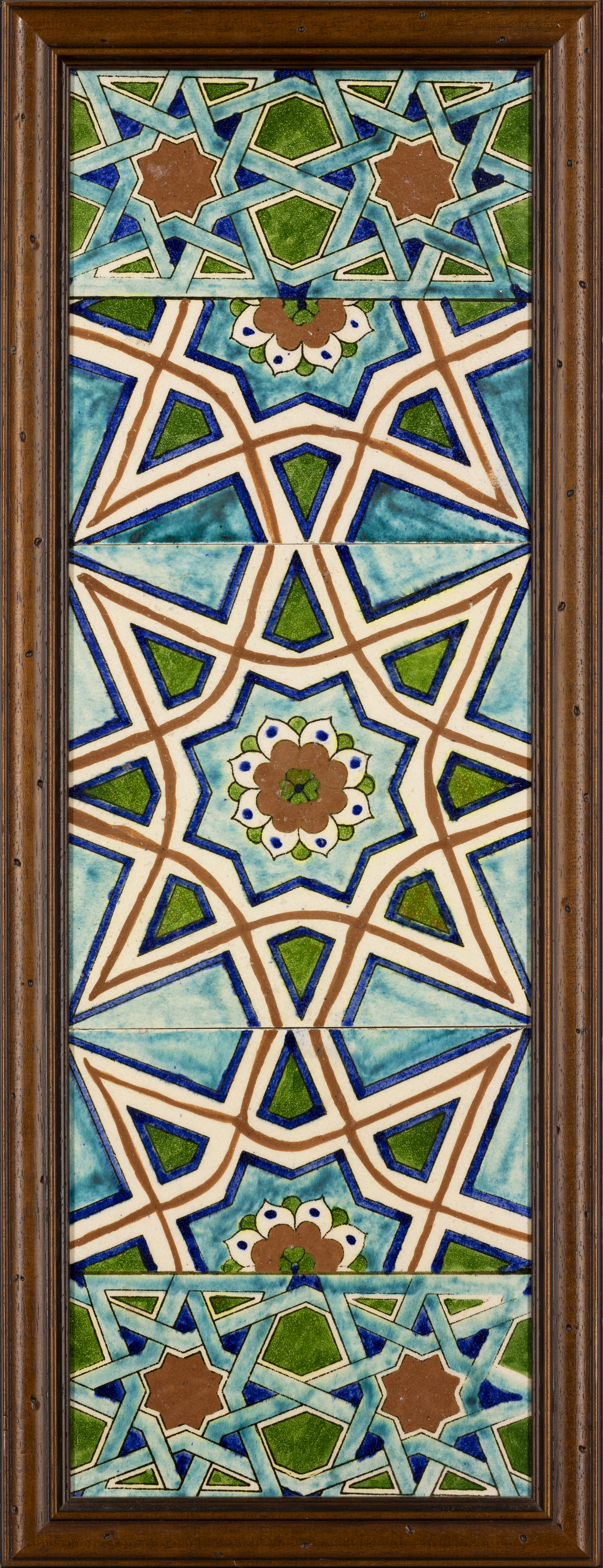 A large rectangular framed polychrome geometric pottery tile panel, Turkey, 20th century, Formed ... - Image 2 of 2