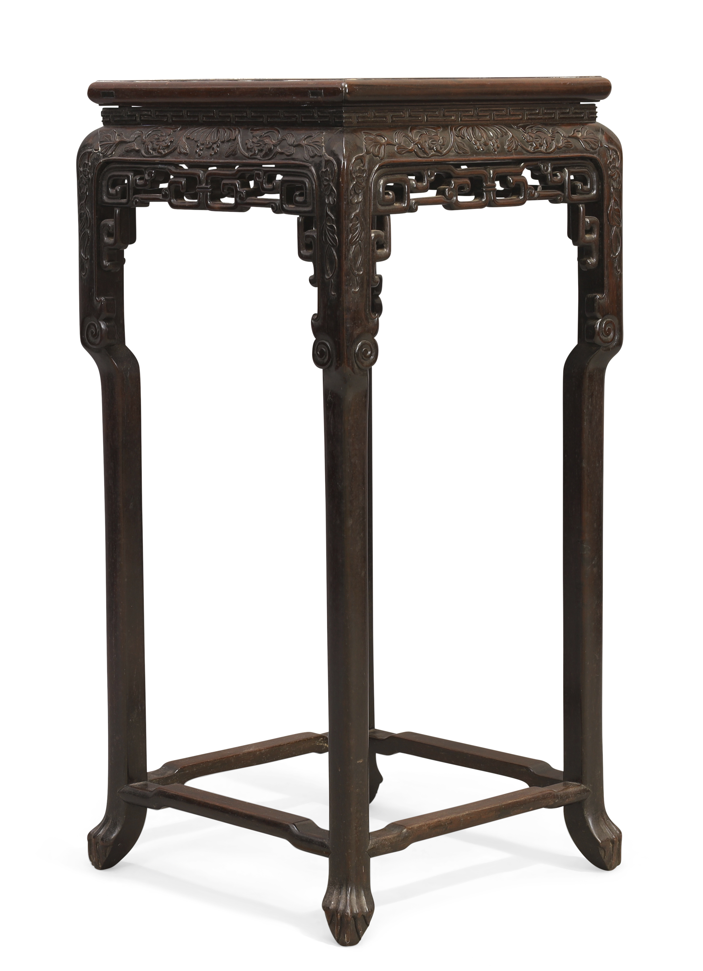 A large Chinese hongmu square jardinière stand, Qing dynasty, 19th century, The square marble ins...