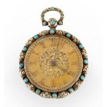 Viner & Co., New Bond Street, an 18ct three colour gold and turquoise open face pocket watch,  Lo...