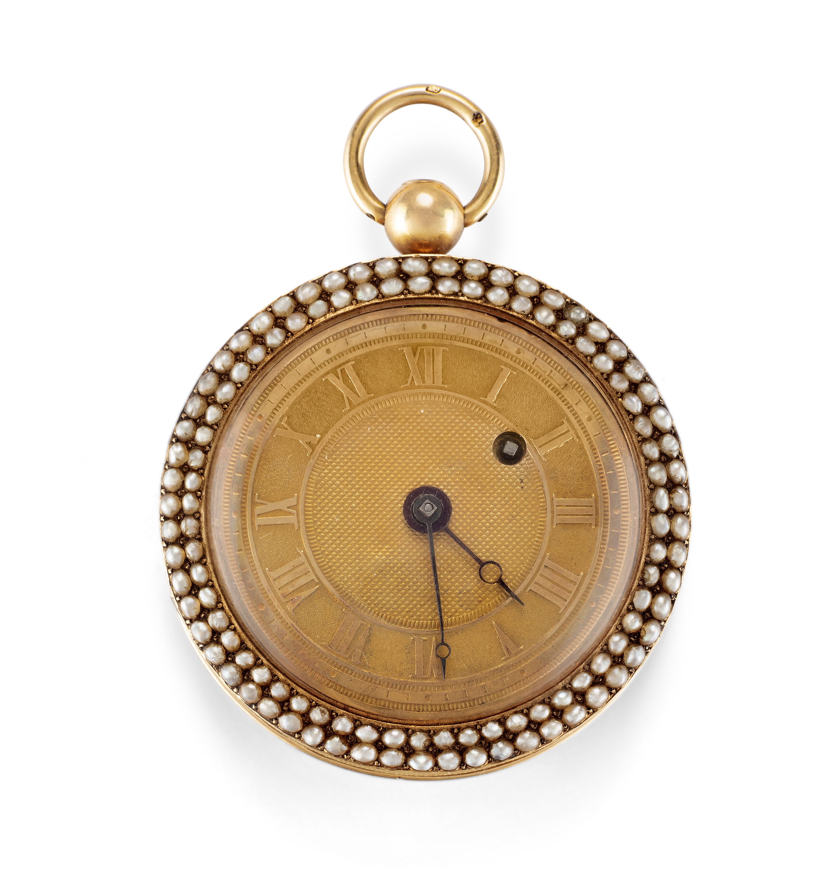 A Swiss three colour gold, turquoise and pearl set open face pocket watch,  C.1820, Gilt full pla... - Image 2 of 2