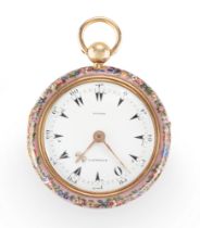 Pierre Latreille, a very fine gold and enamel open face pair case cylinder watch, made for the Tu...