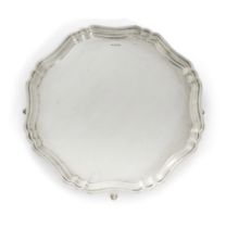 A George V silver salver, Sheffield, 1919, Stevenson & Law, Of shaped circular form, the plain fl...