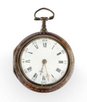 Charles Harwood, London, a gilt metal horn pair cased verge fusee pocket watch, C.1745, Gilt full...