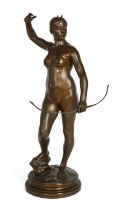 After Alexandre-Joseph Falguière, French, 1831-1900, a French bronze model of Diana of Huntress, ...