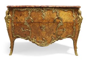 A French ormolu-mounted kingwood and marquetry serpentine front commode, Retailed by Edwards and ...