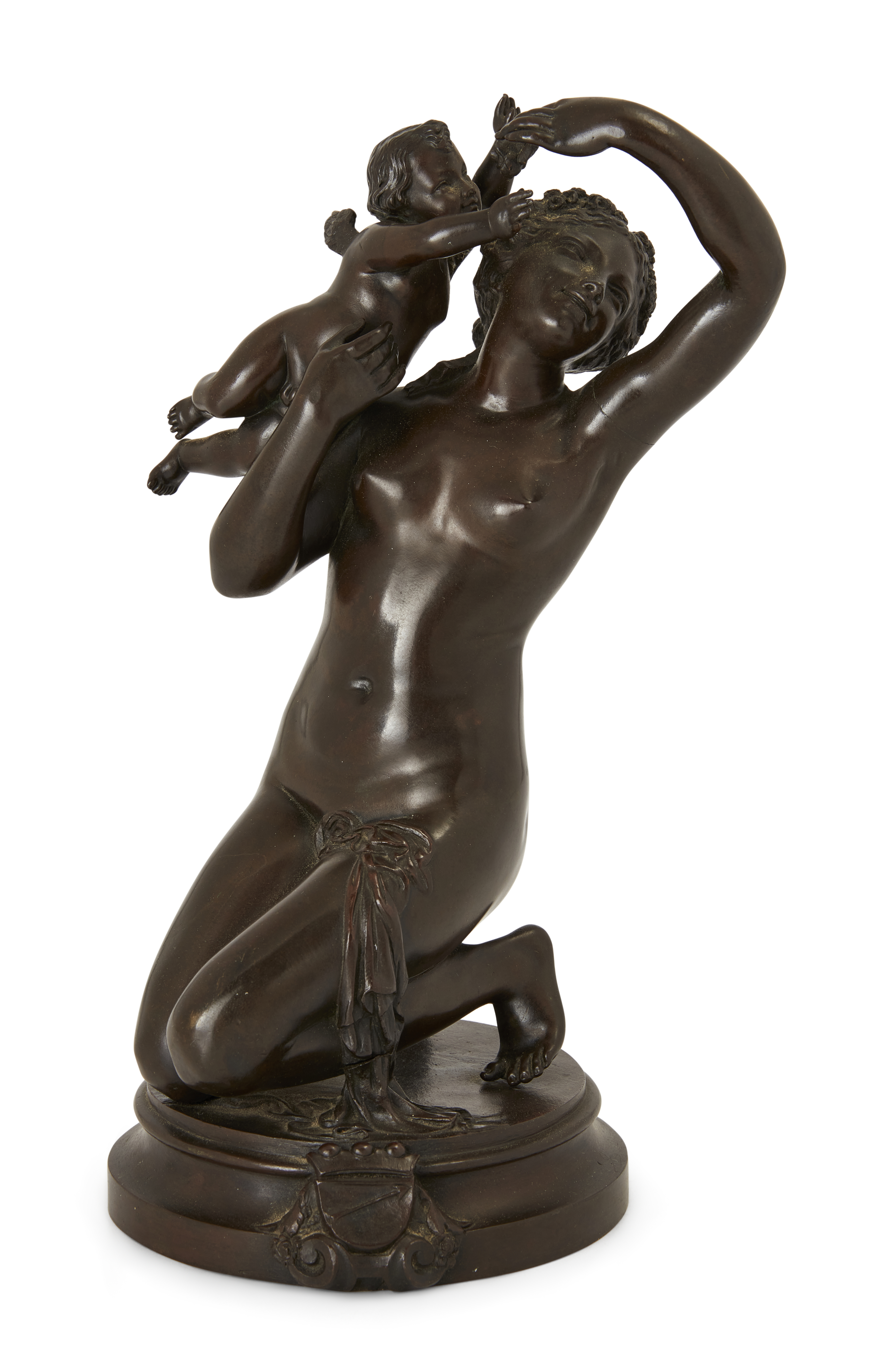 A French bronze model of Venus with Cupid, Second half 19th century, Venus shown kneeling with a ...