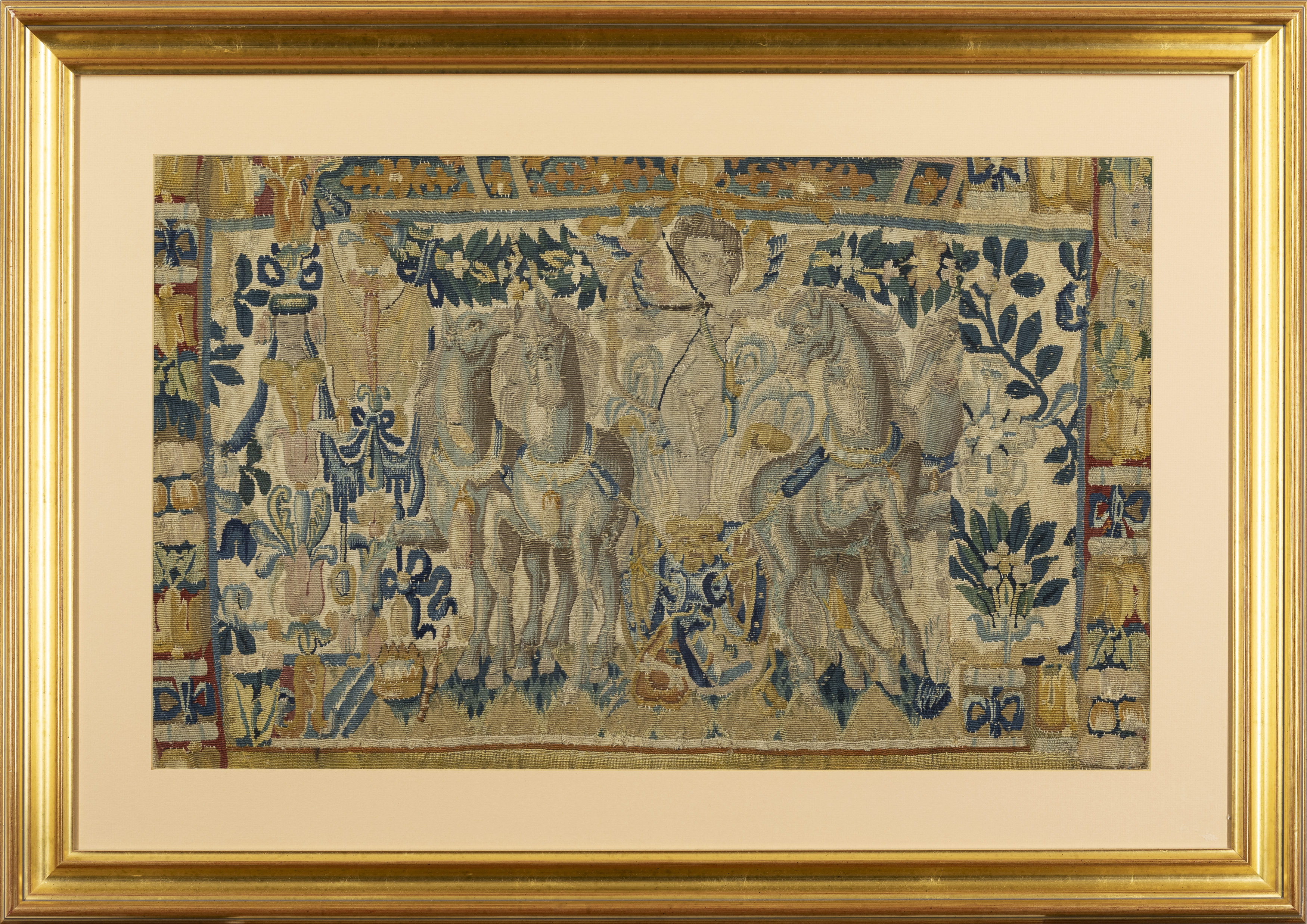 A Flemish tapestry border fragment, Possibly Brussels, 17th century, Woven in wools and silks, de... - Image 2 of 2