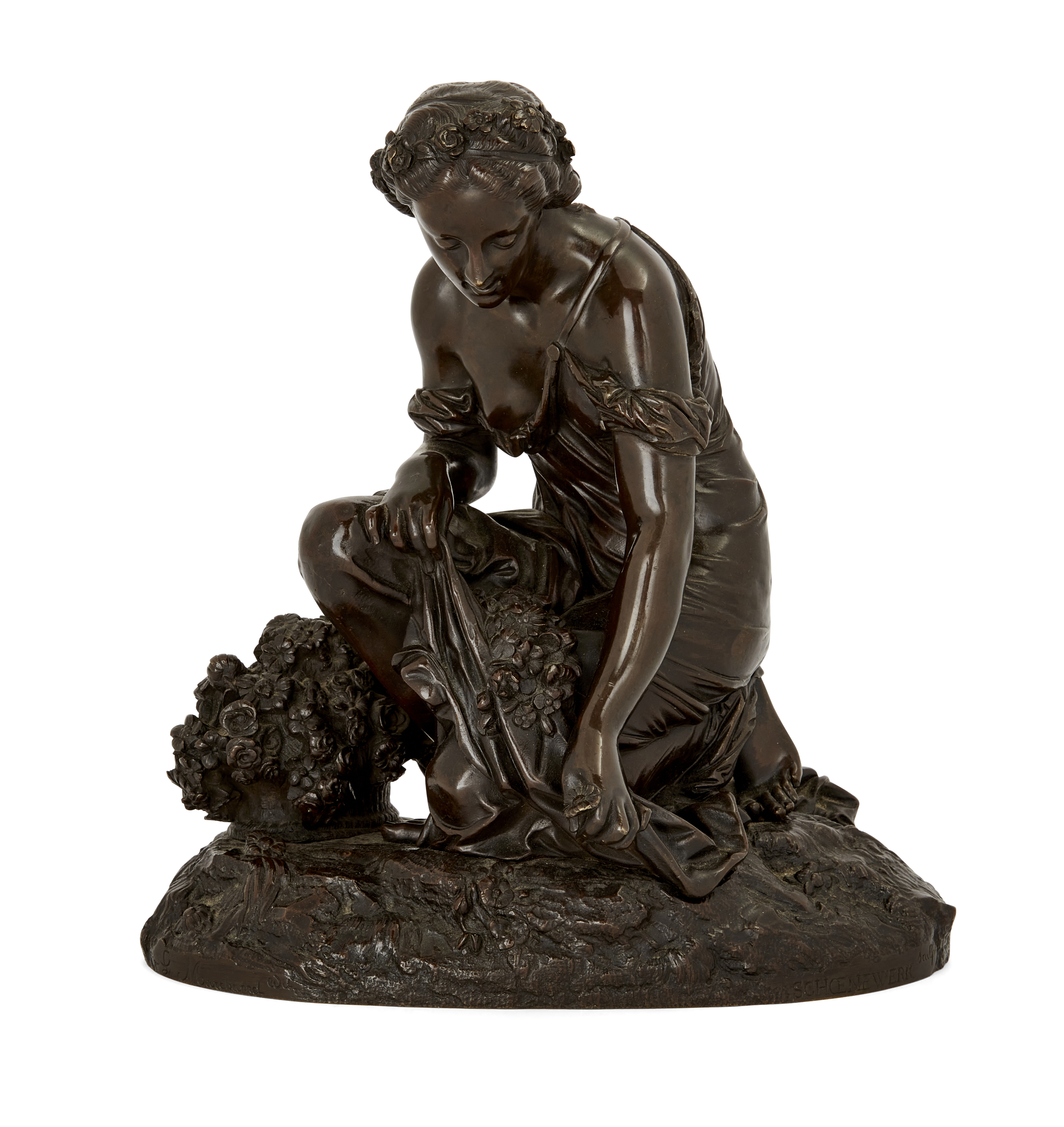 After Pierre-Alexandre Schoenewerk, French, 1820-1885, a French bronze model of a maiden, Late 19...