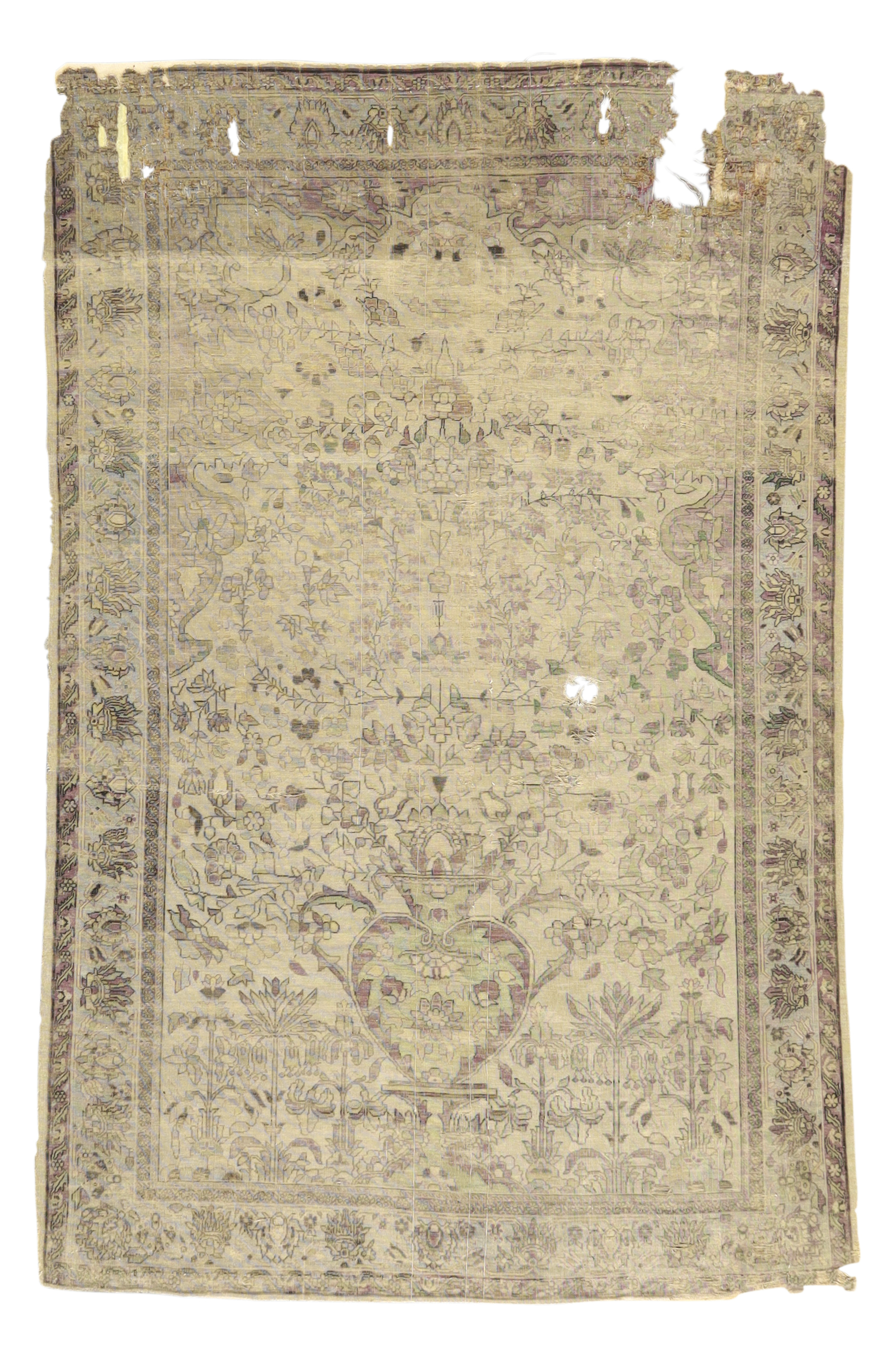 A Persian silk Kashan 'Mohtasham' rug, Last quarter 19th century, The central field with vase of ...