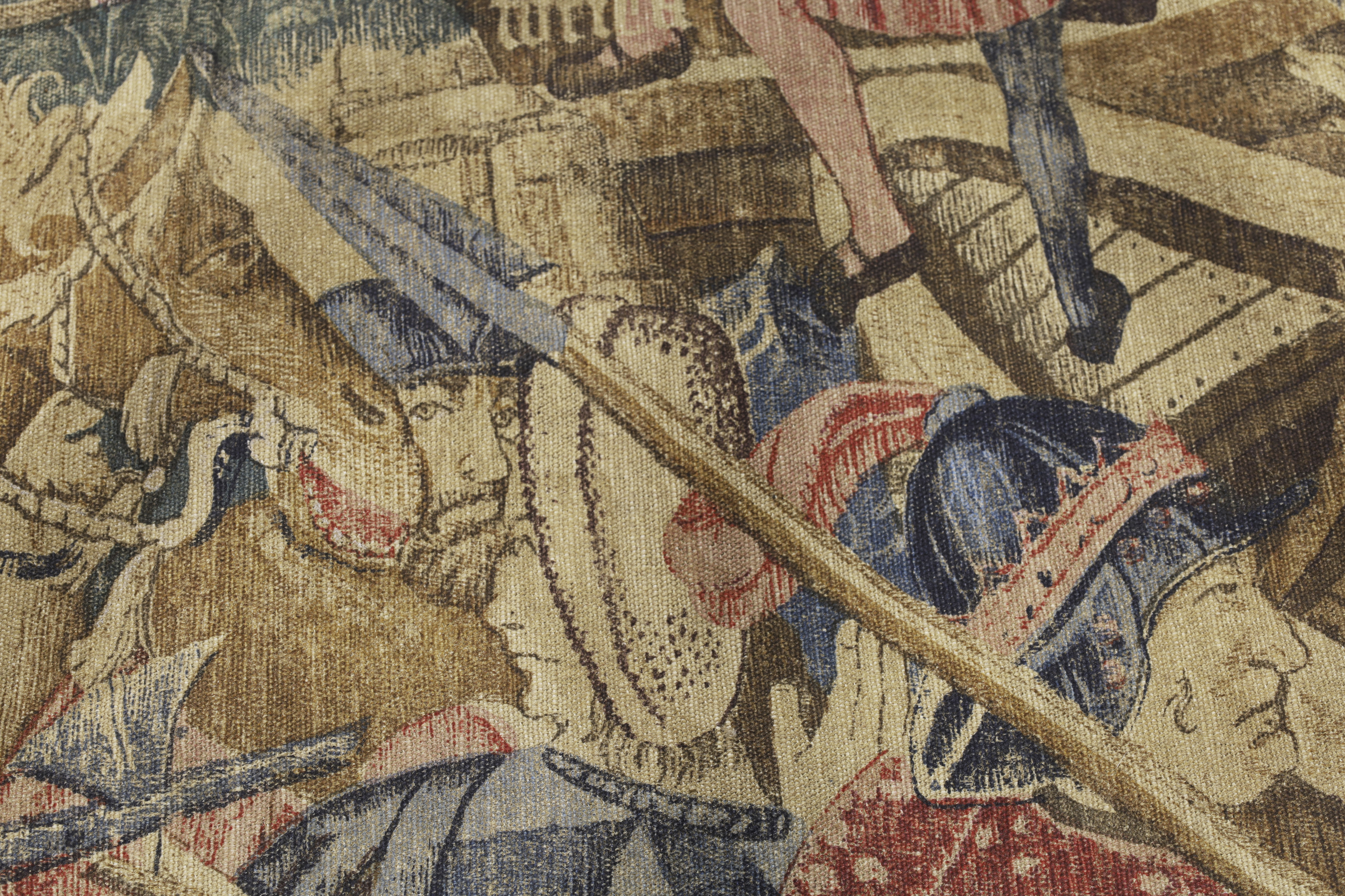 A modern printed tapestry replica of the 16th Netherlandish tapestry 'Battle and Embarkation',  D... - Image 3 of 4