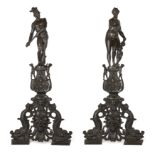 A pair of large Italian figural andirons, 19th century, in the manner of Girolamo Campagna, 1550-...
