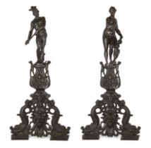 A pair of large Italian figural andirons, 19th century, in the manner of Girolamo Campagna, 1550-...