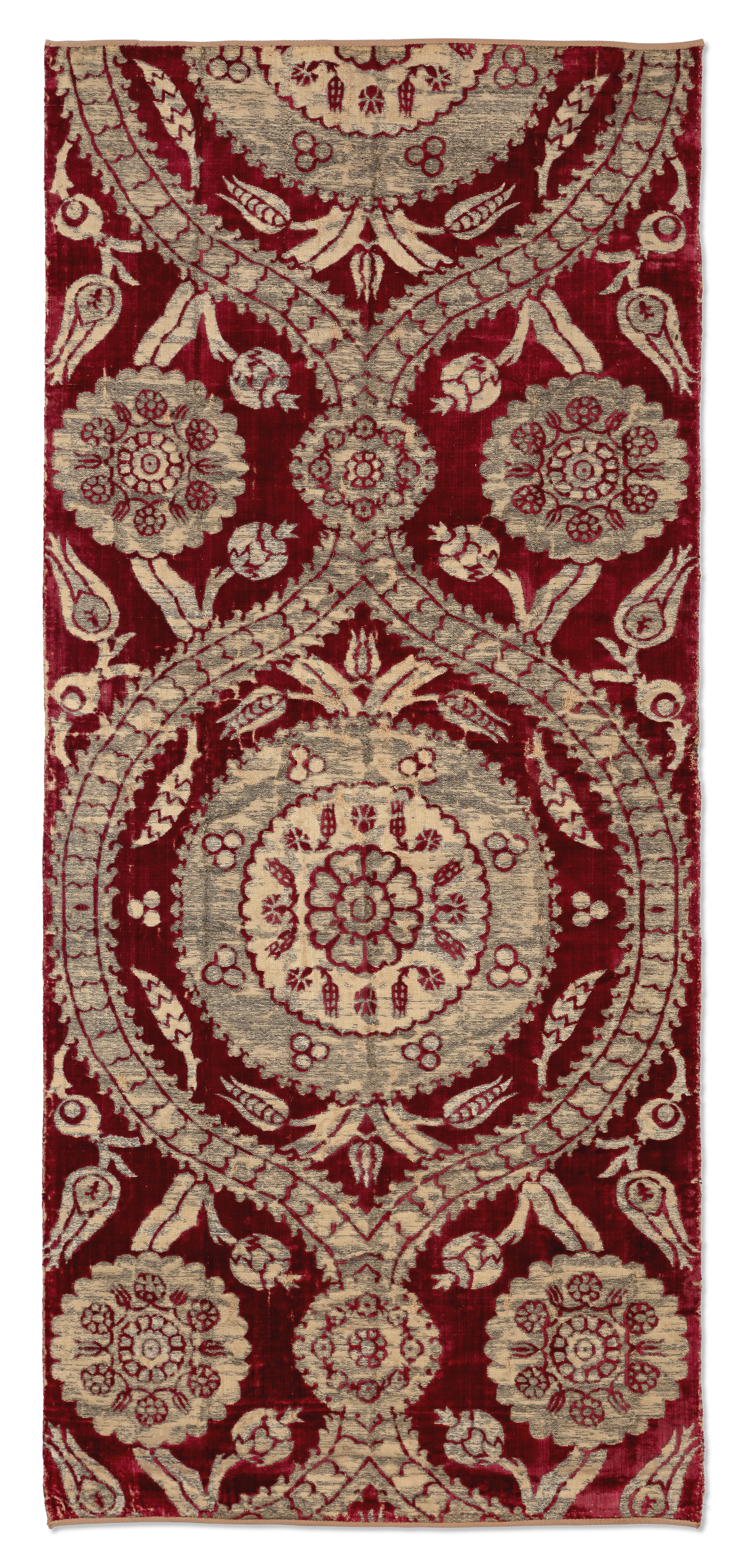 Two voided crimson velvet and silk çatma panels, Ottoman Bursa or Istanbul, 17th century, Each wo... - Image 4 of 5