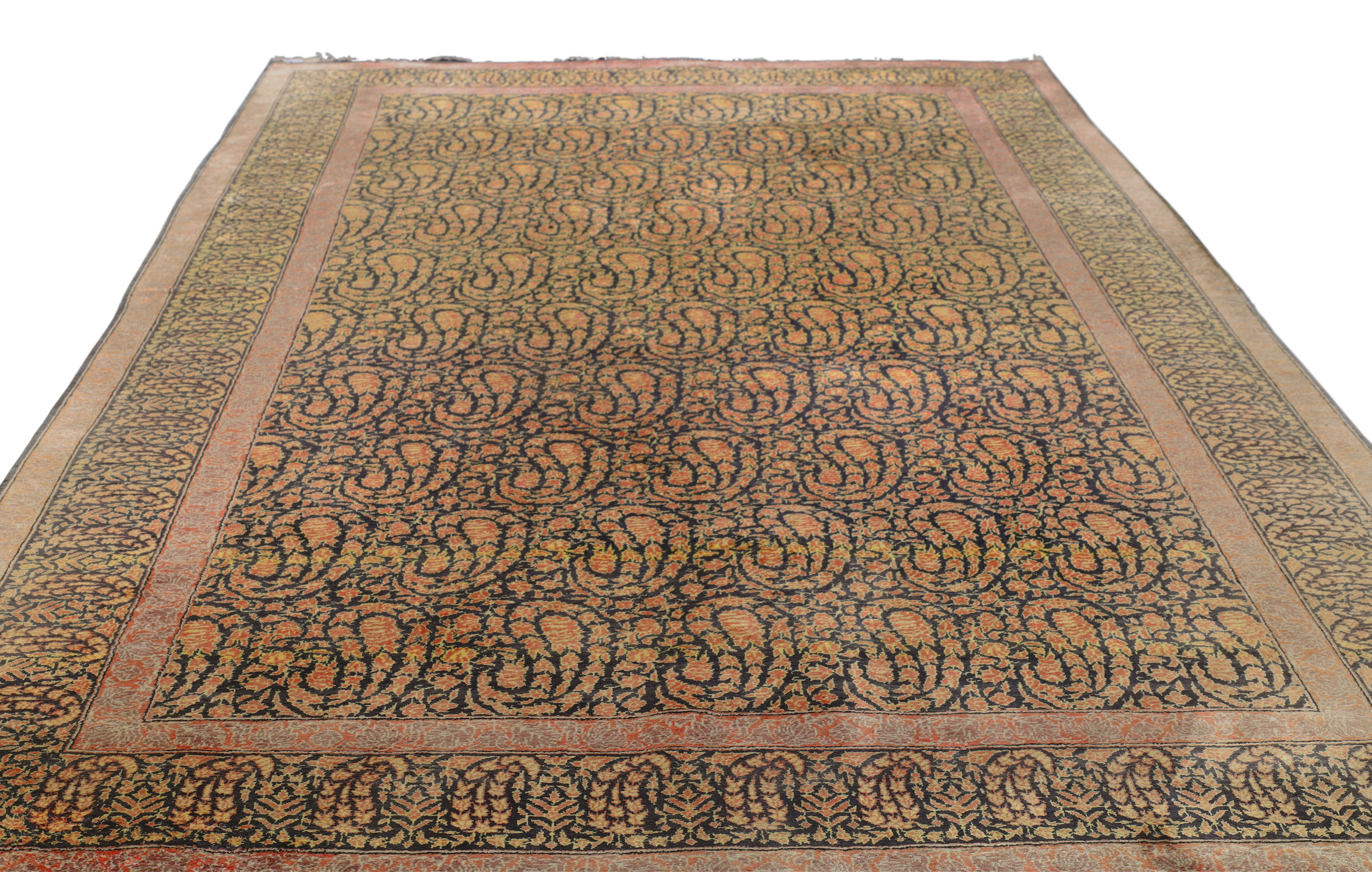 A Persian silk Qum rug, Second quarter 20th century,  With paisley design on a back and terracott... - Image 2 of 4