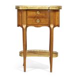 A French kingwood and marquetry inlaid kidney shape side table, In the manner of Charles Topino, ...