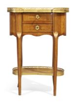 A French kingwood and marquetry inlaid kidney shape side table, In the manner of Charles Topino, ...