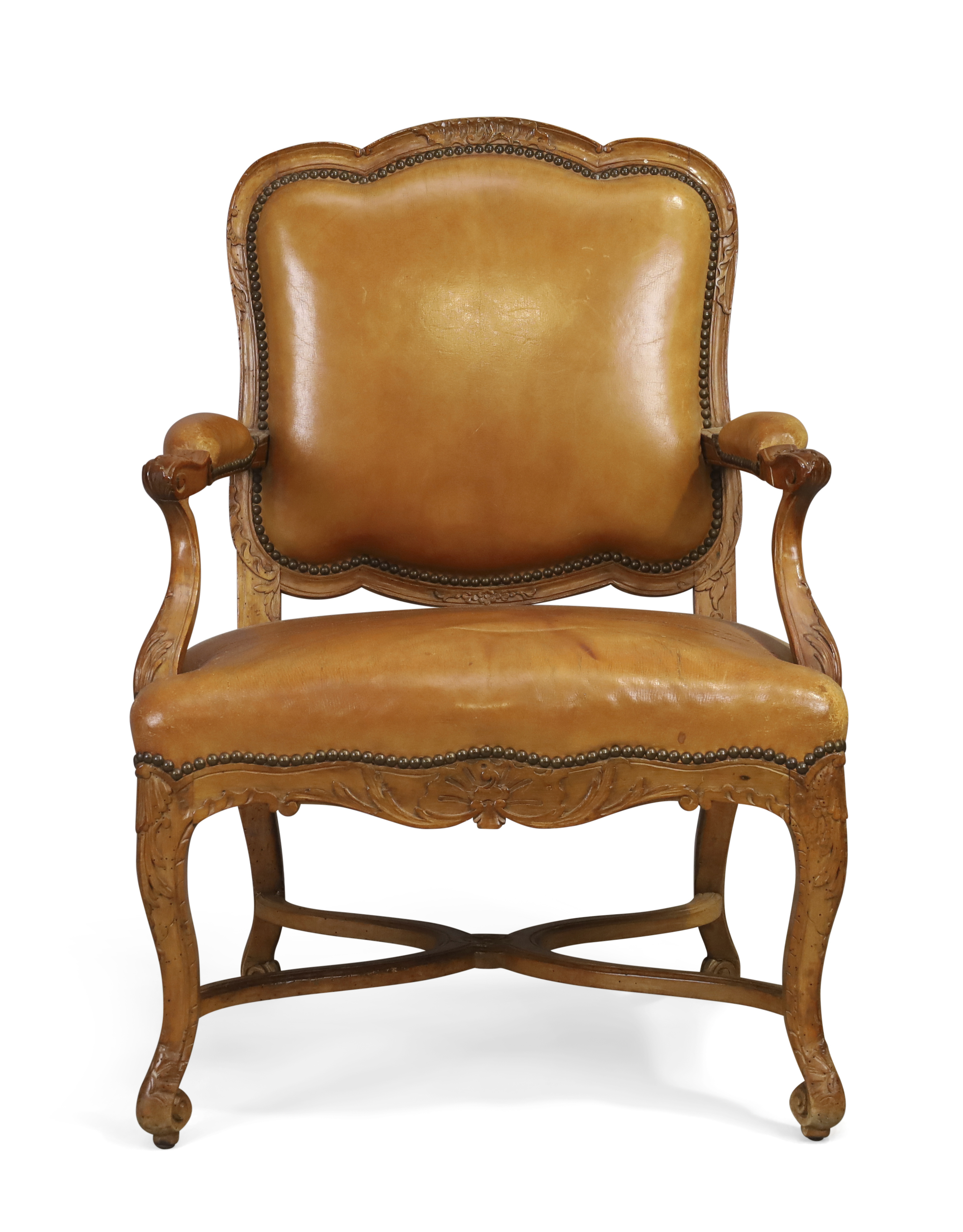 A pair of French walnut fauteuils, Of Regence style, first quarter 19th century, Each with carved... - Image 3 of 5