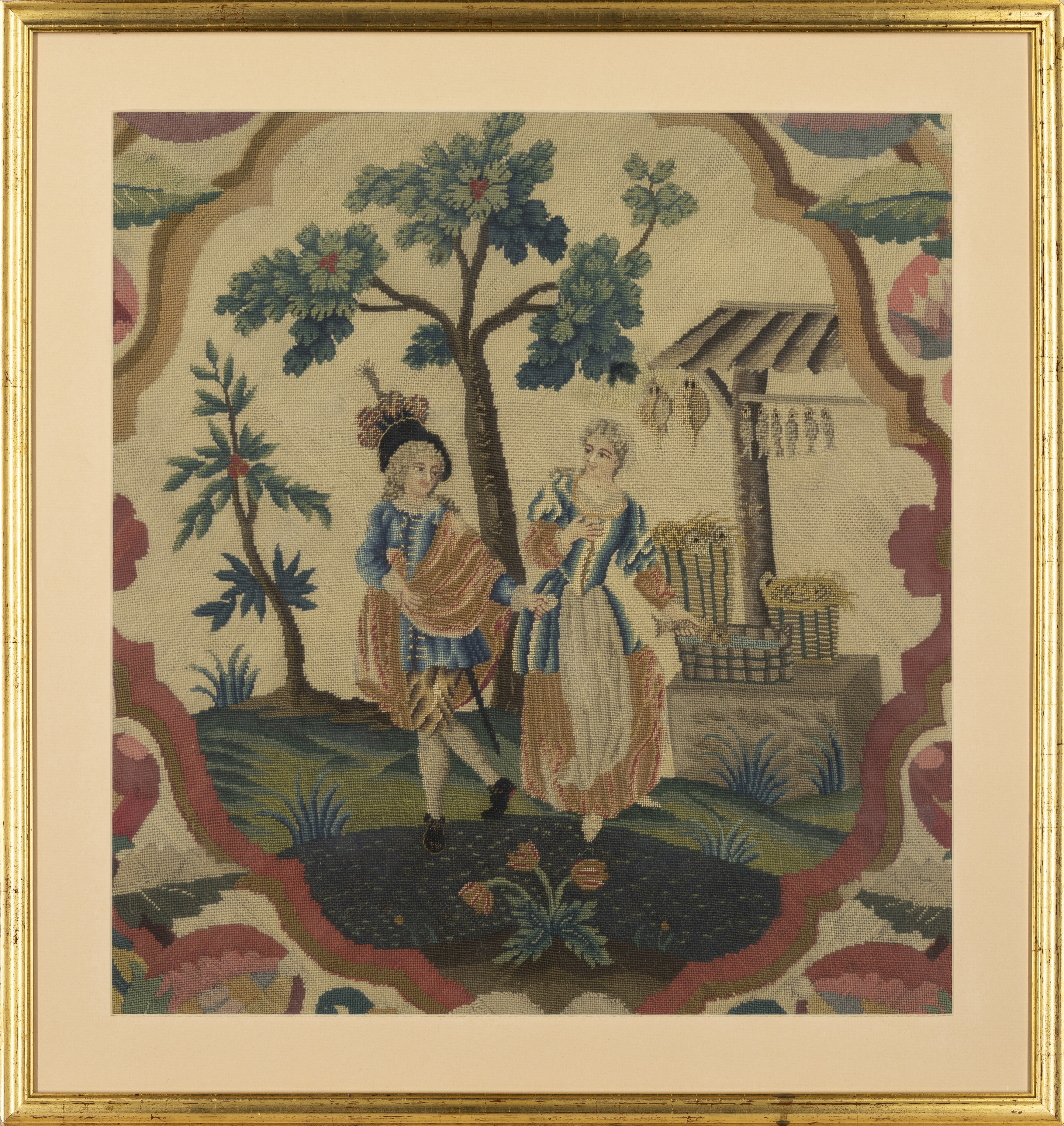 An English needlework fragment, 18th century, Worked in wools and silks, depicting a fish seller ... - Image 2 of 2