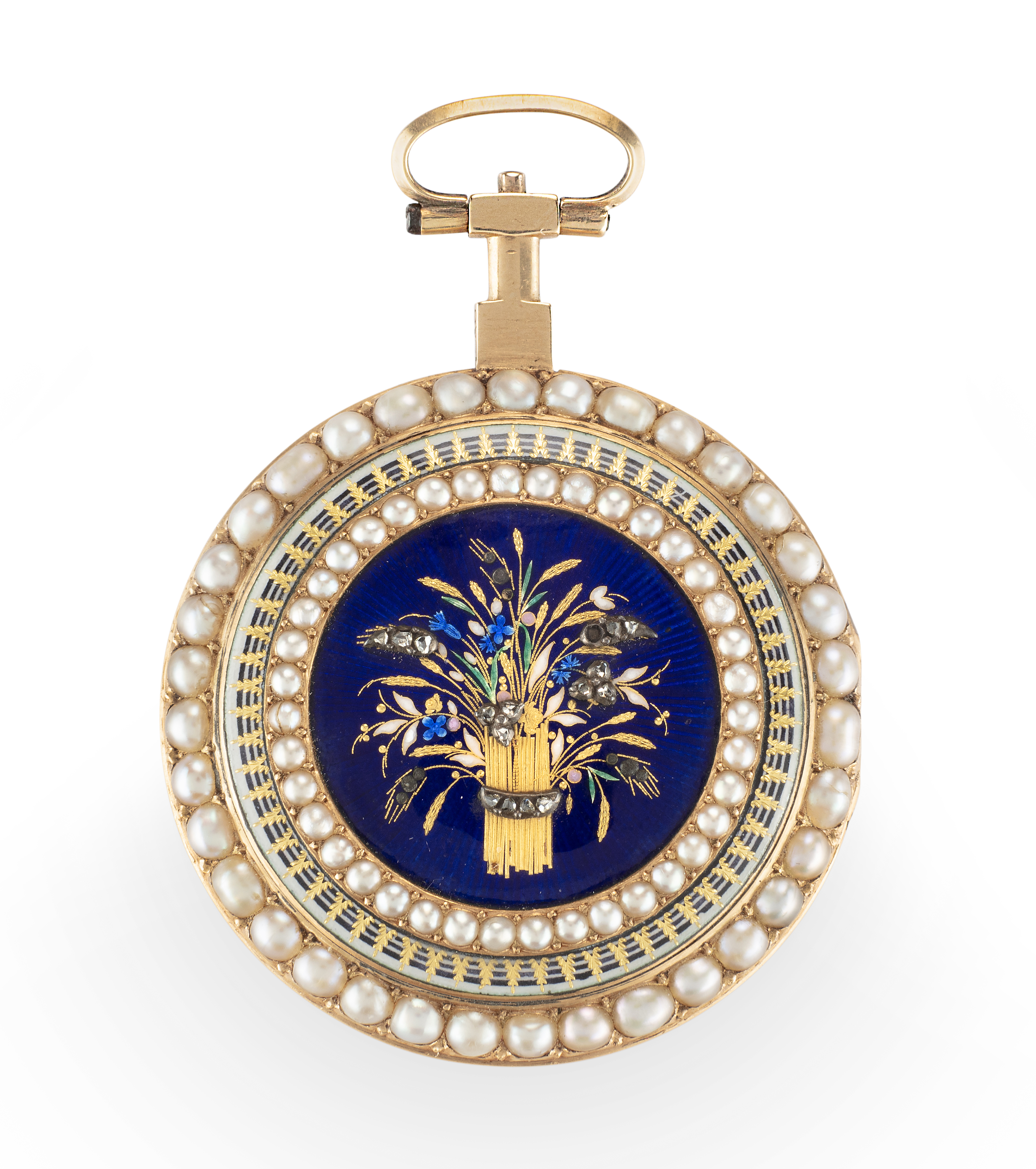 Guex, Paris, an enamel and pearl set open face pocket watch,  C.1790, Gilt full plate verge movem... - Image 2 of 2