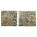 Two French needlework fragments, First half 18th century, Worked in wools and silks, one depictin...