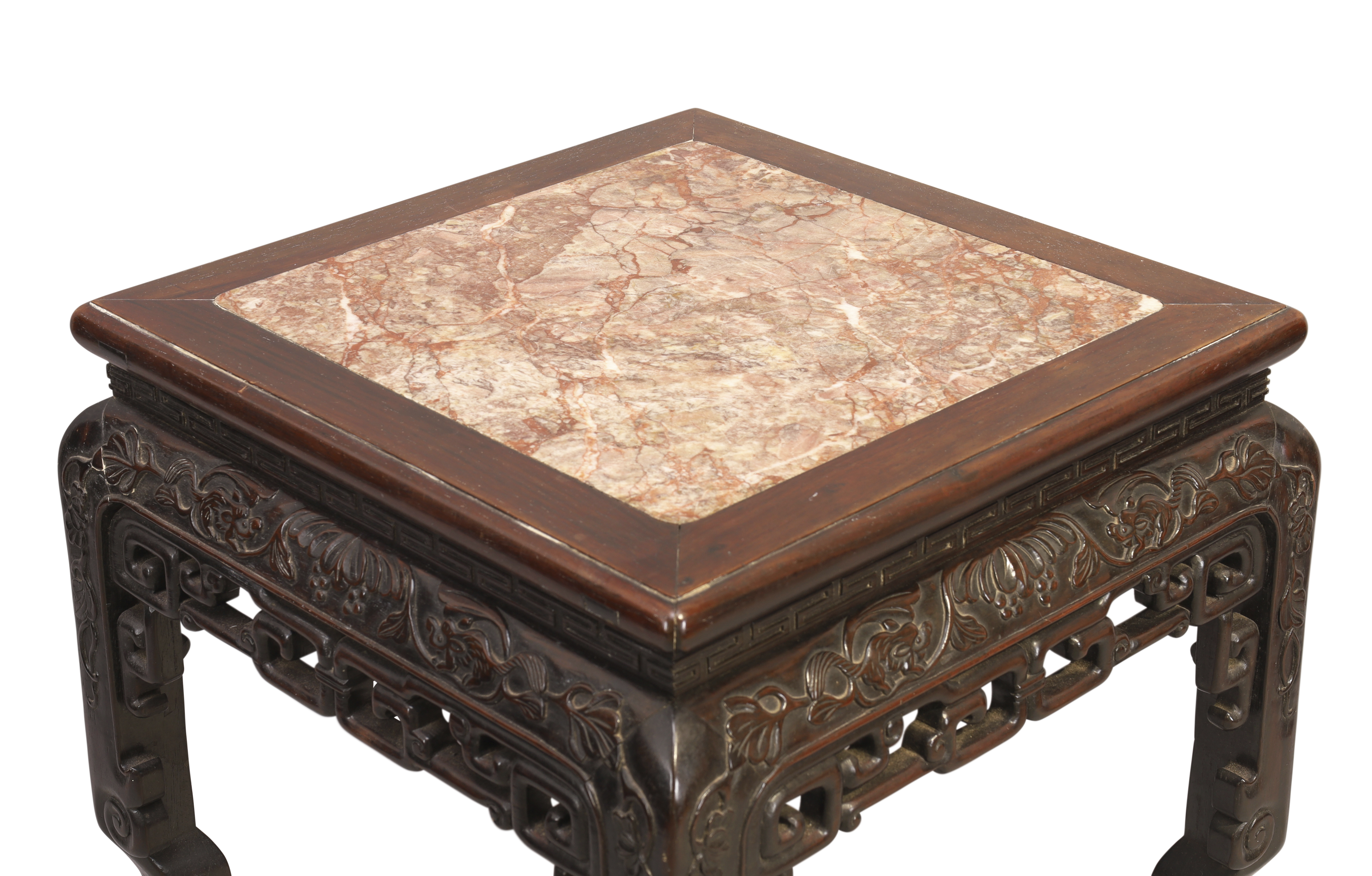 A large Chinese hongmu square jardinière stand, Qing dynasty, 19th century, The square marble ins... - Image 2 of 2