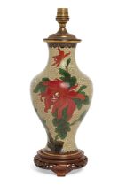 A Chinese cloisonné floral lamp, Late 20th century, 29cm high to fitment  It is the buyer's resp...