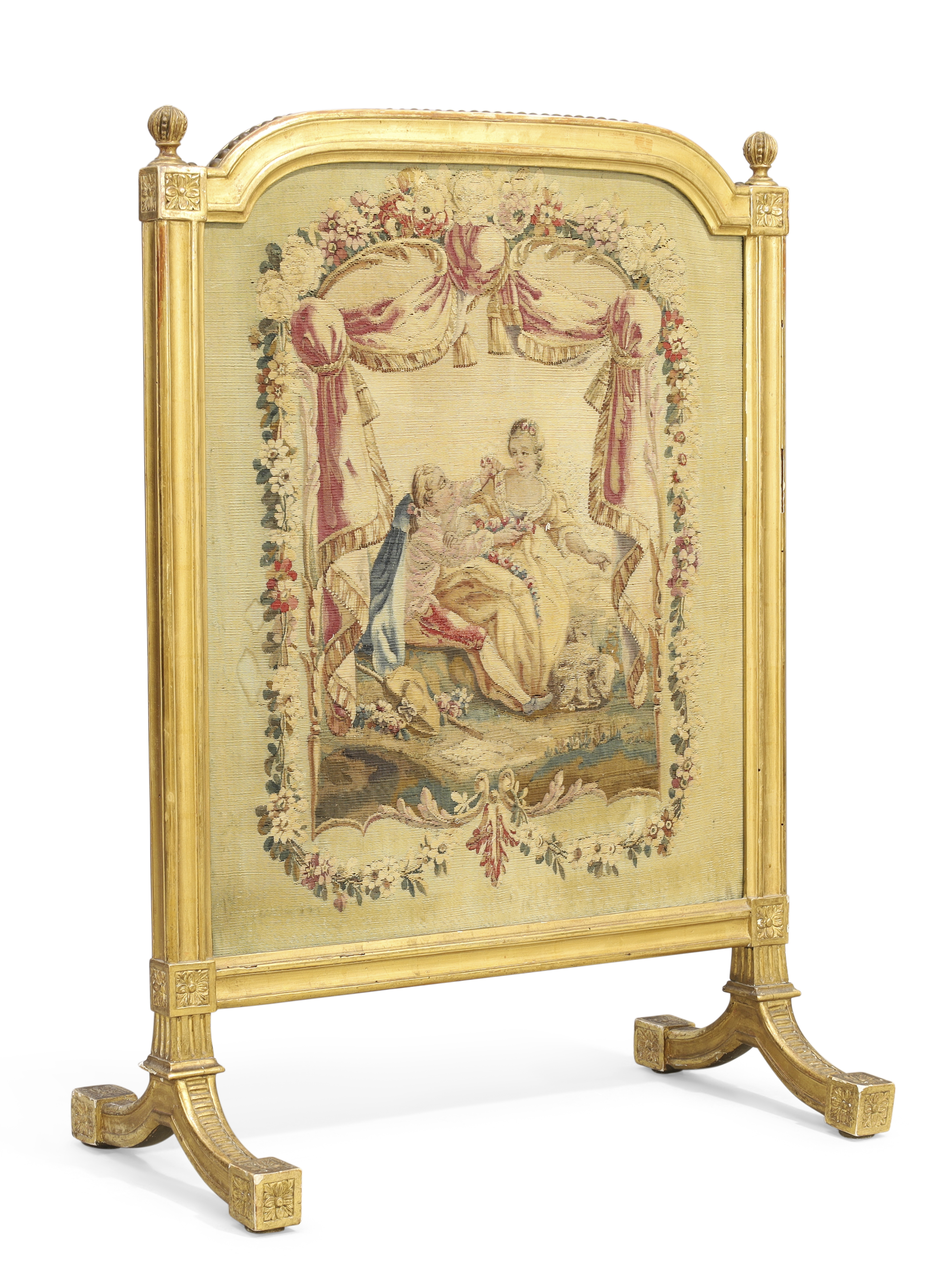 A French giltwood firescreen, Early 20th century, Inset with an 18th century Aubusson tapestry fr... - Image 2 of 4