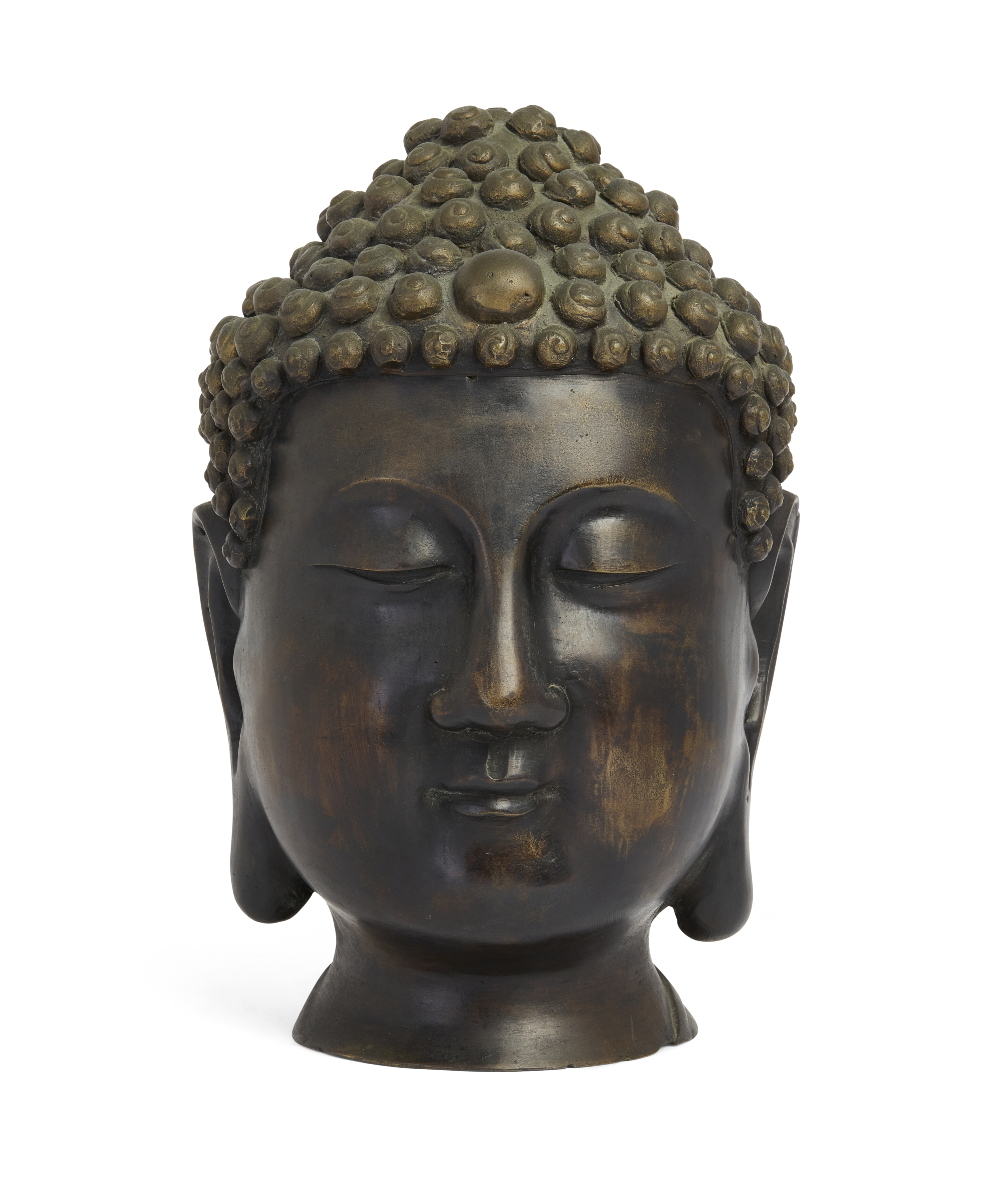 A large Thai bronze head of Buddha, Early 20th century, 30cm high