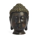 A large Thai bronze head of Buddha, Early 20th century, 30cm high