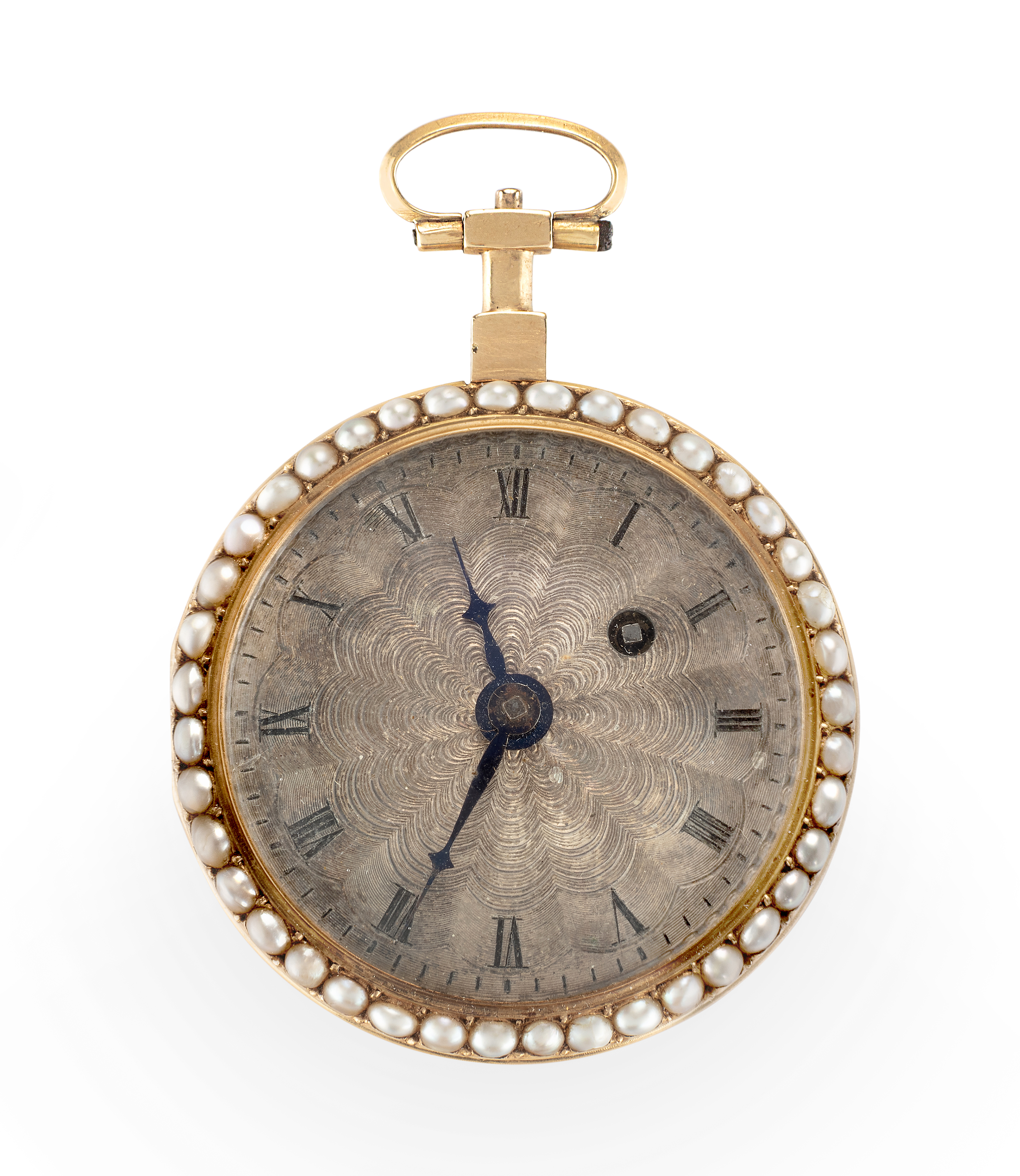 Guex, Paris, an enamel and pearl set open face pocket watch,  C.1790, Gilt full plate verge movem...