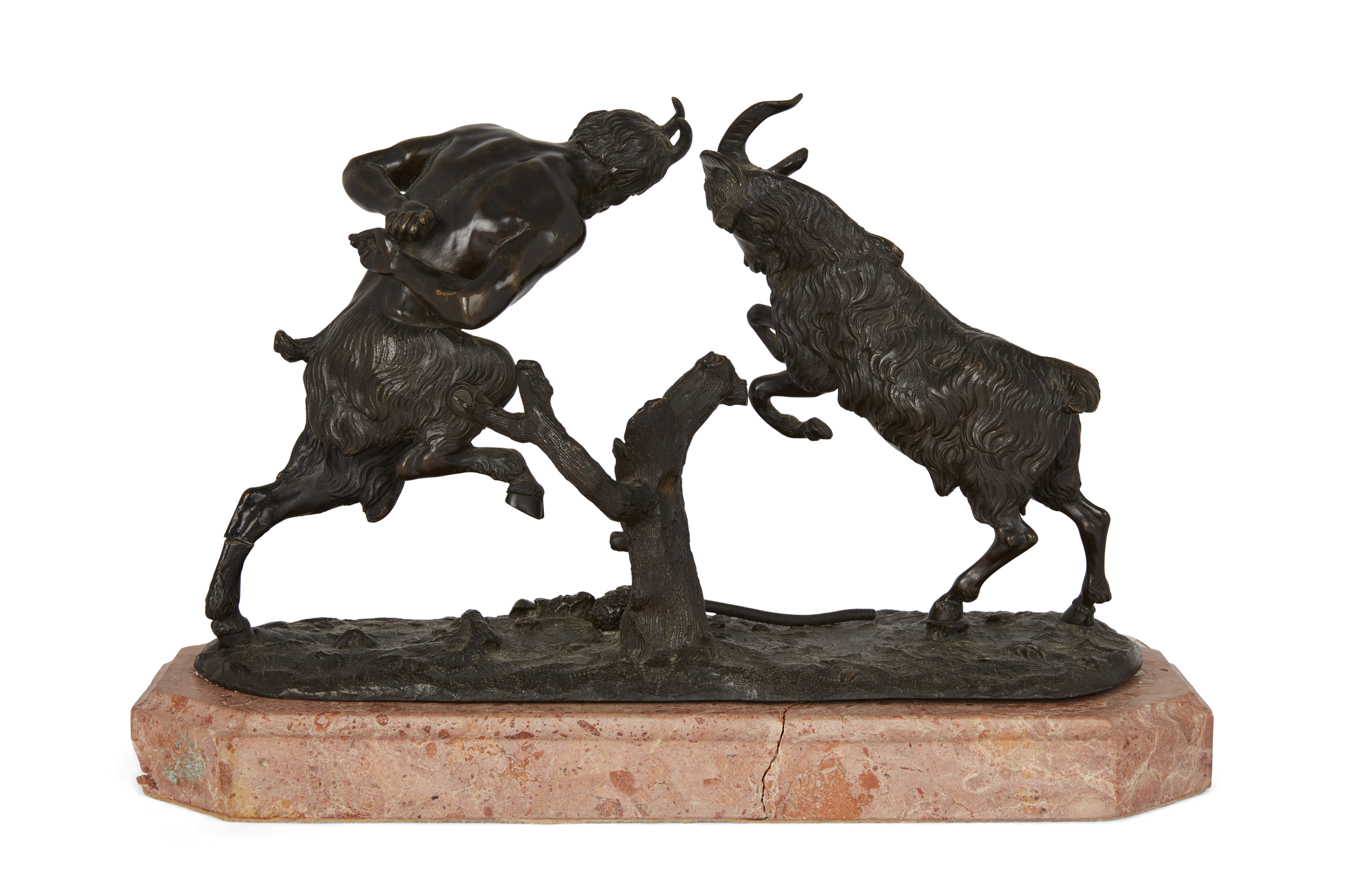 A French bronze Bacchic group, Late 19th century, Depicting a satyr and a goat fighting, on a nat... - Image 2 of 2