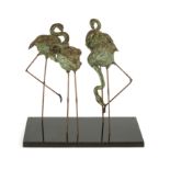 Katie Denton, MRSS, British, b.1954, A bronze study of four flamingos, On a Perspex and wood base...