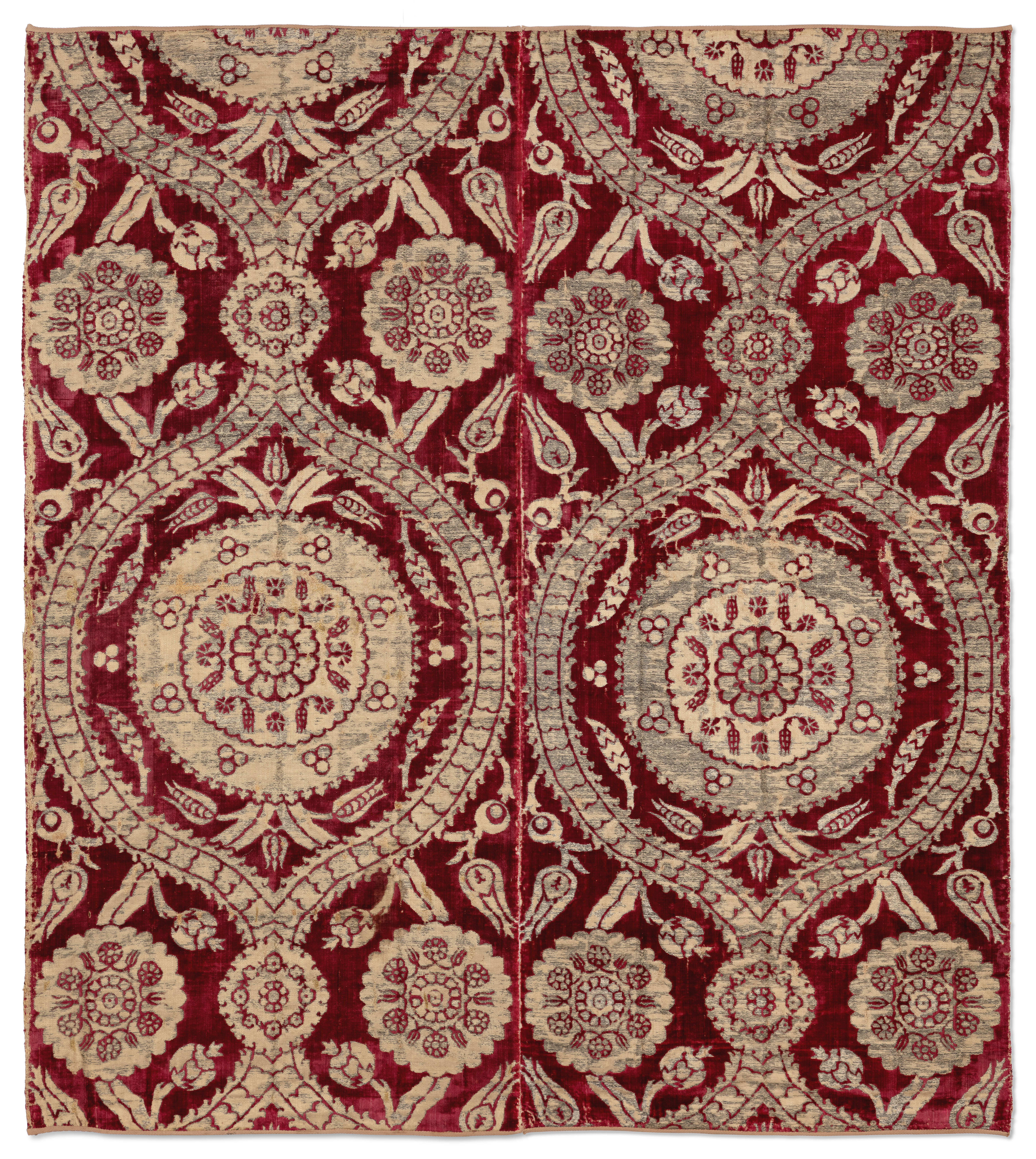 Two voided crimson velvet and silk çatma panels, Ottoman Bursa or Istanbul, 17th century, Each wo... - Image 5 of 5