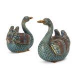 A pair of Chinese gilt-metal and cloisonné goose-form incense burners, Daoguang period (1821-1850...