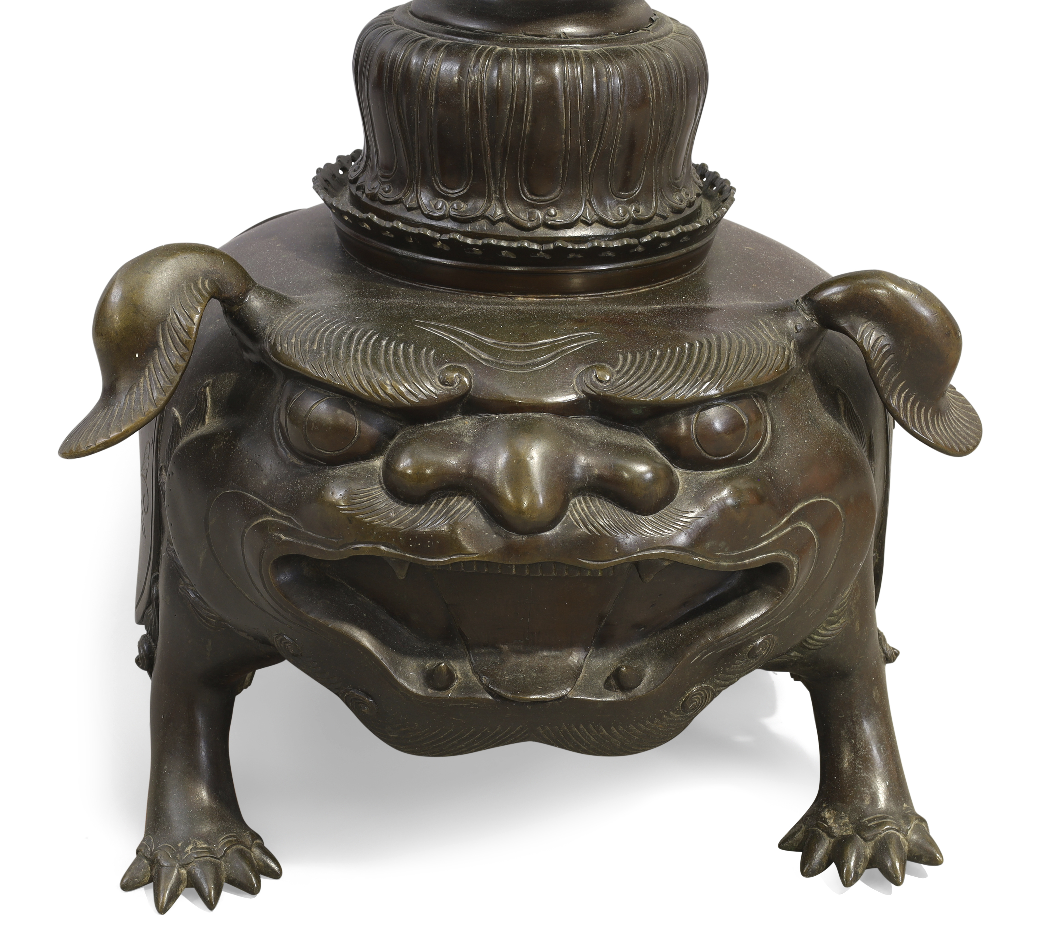 A large Japanese bronze sectional incense burner, Meiji period, The upper bowl decorated with a p... - Image 3 of 3