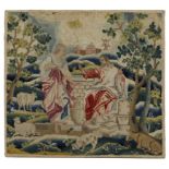 An English needlework panel,  Mid-18th century,  Worked in wools and silks, depicting Christ and ...