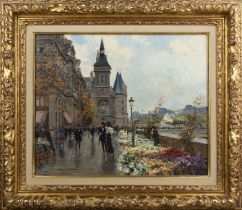 Georges Stein, French 1864-1917, Flower market, Quai de l'Horlage, Paris,  Oil on canvas, signed ...