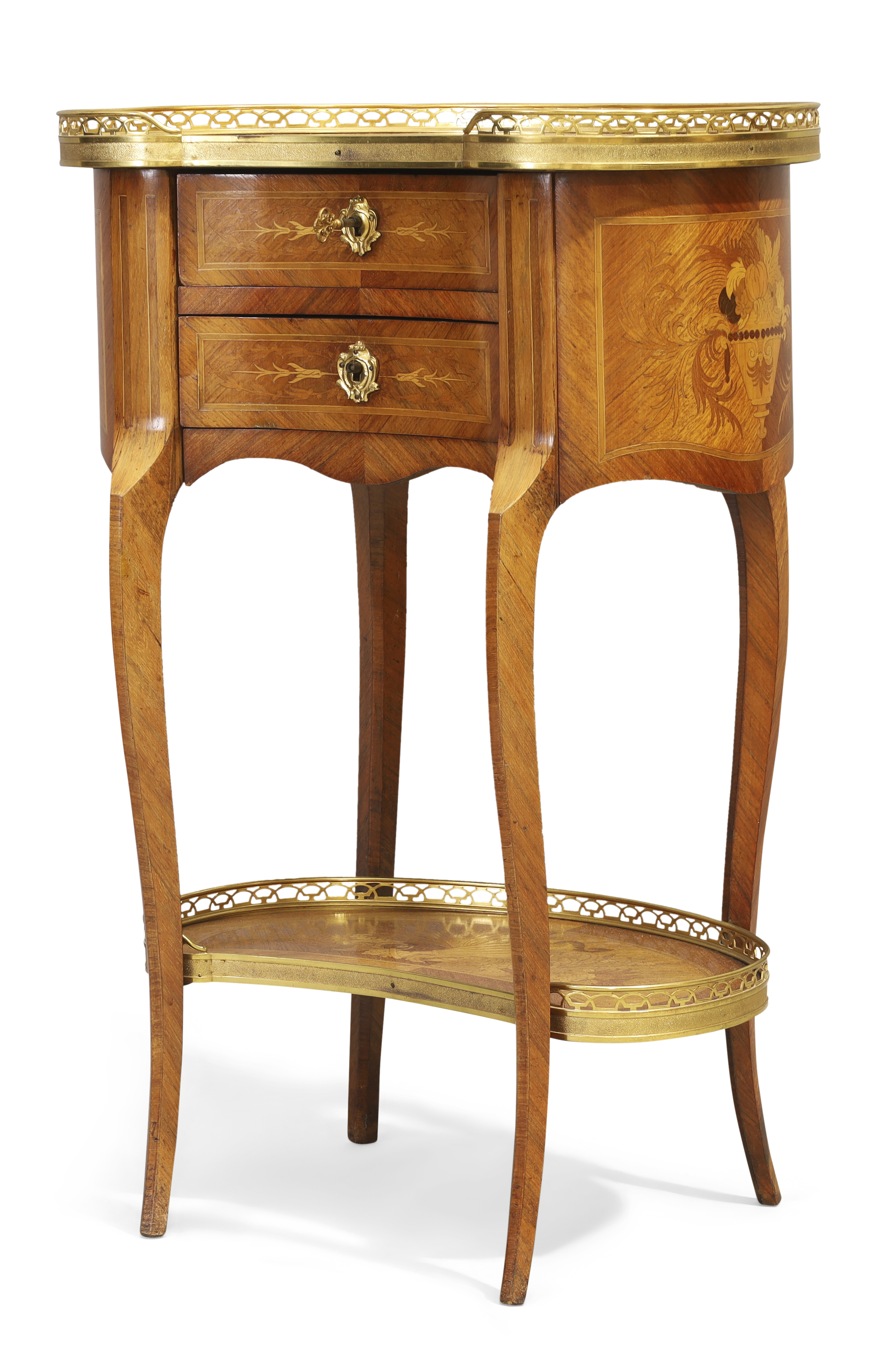 A French kingwood and marquetry inlaid kidney shape side table, In the manner of Charles Topino, ... - Image 2 of 4