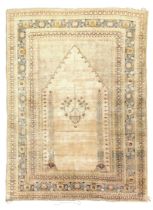 A Persian silk Tabriz prayer rug, Last quarter 19th century,  The mihrab field with central wreat...