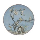 A massive Japanese porcelain charger, Meiji period, late 19th century, Finely painted with birds ...
