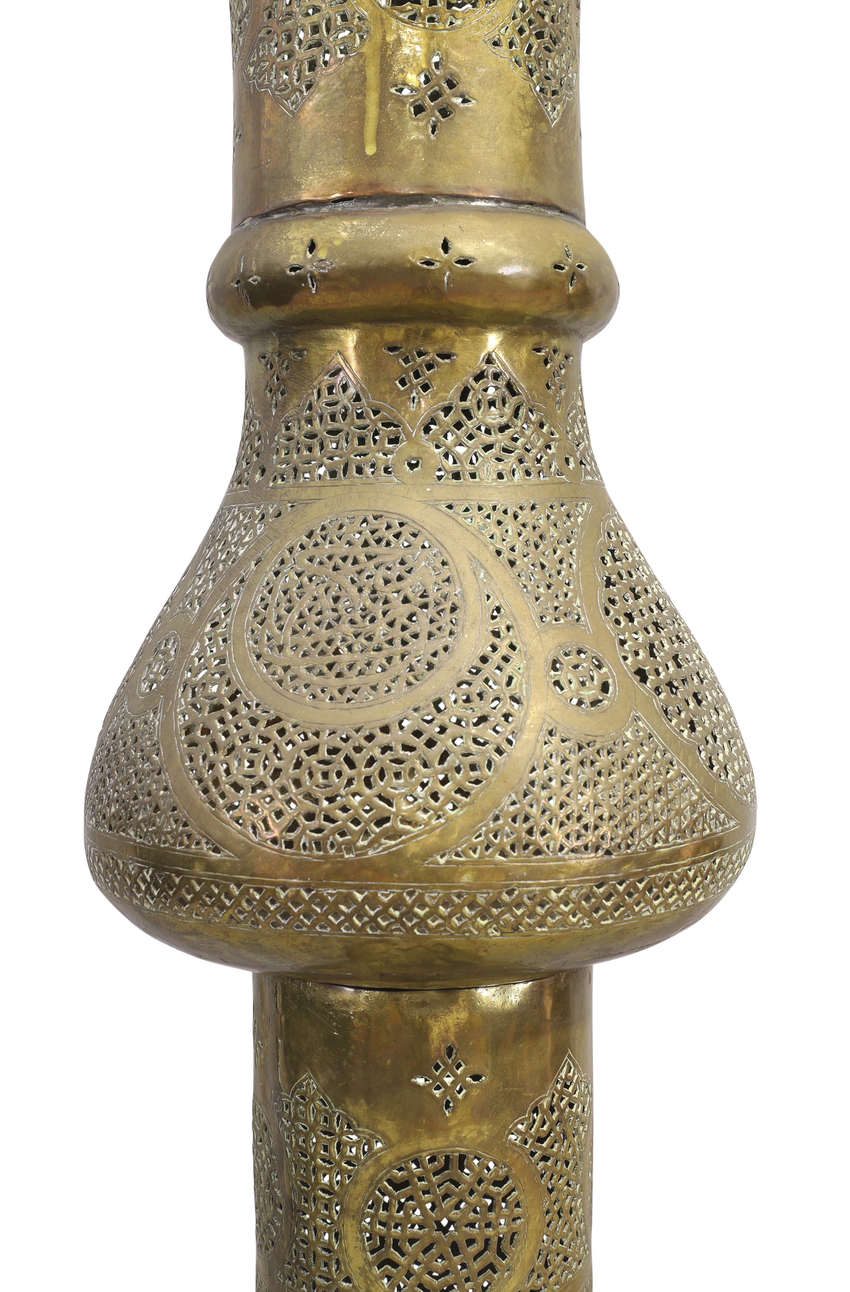 An openwork copper or copper alloy lamp stand, Turkey or Iran, 19th century, Of typical form, the... - Image 2 of 2