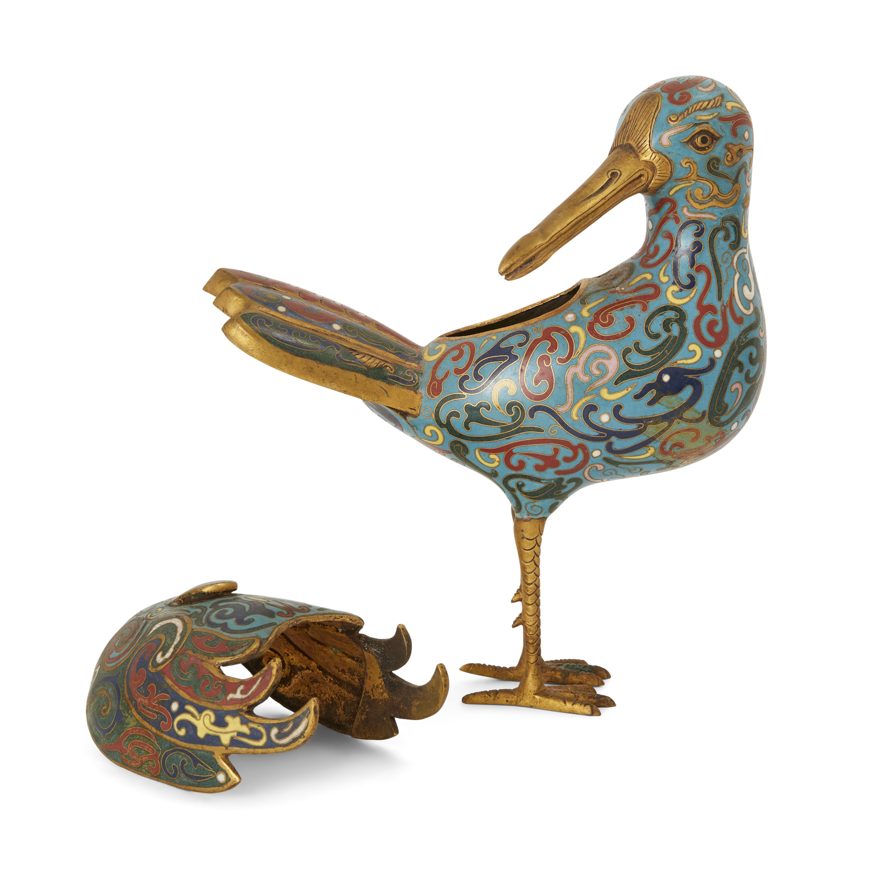 A pair of Chinese gilt-metal and cloisonné bird form incense burners, Daoguang period (1821-1850)... - Image 2 of 2