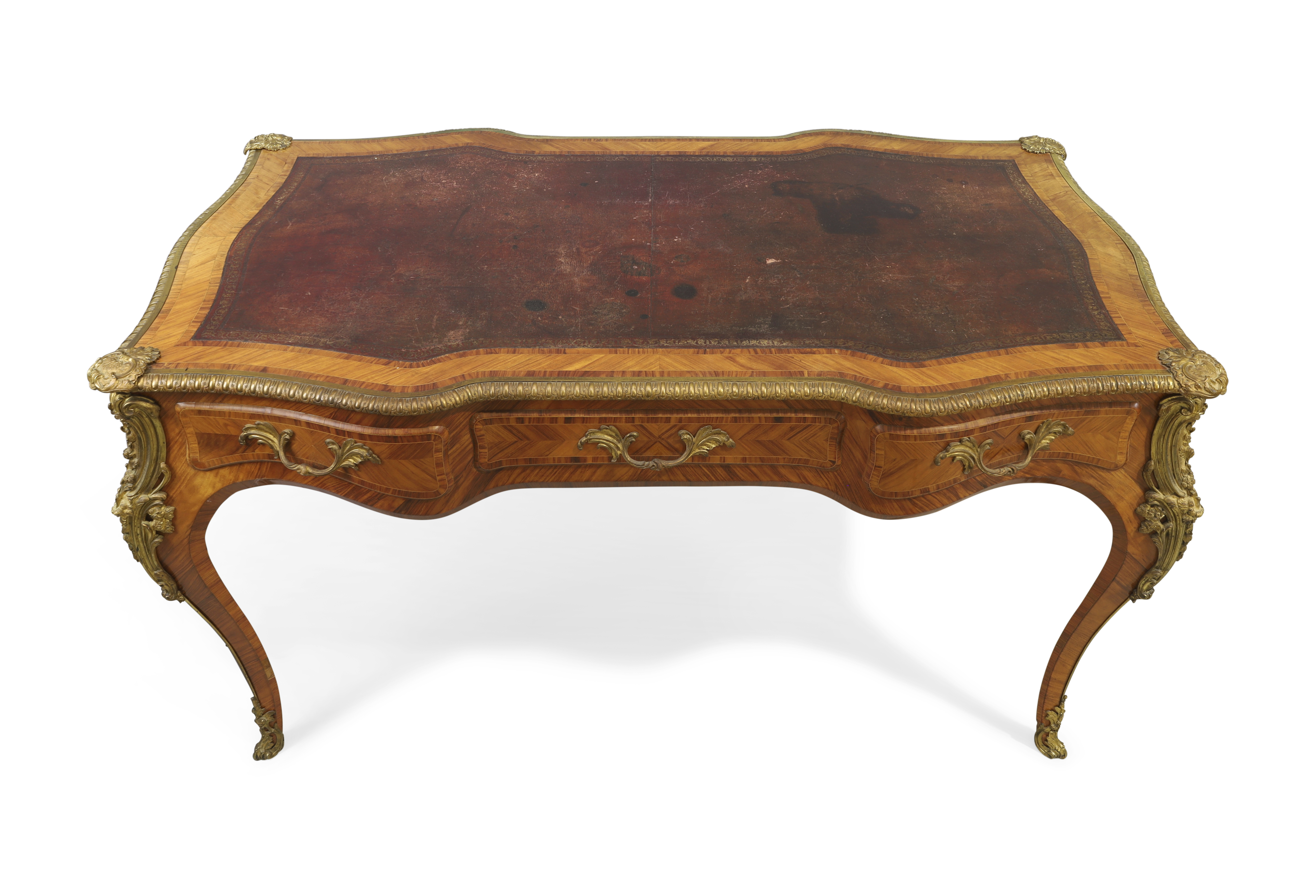 An English ormolu-mounted kingwood parquetry bureau plat, Of Louis XV style, last quarter 19th ce... - Image 4 of 4