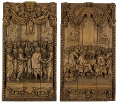 A pair of Flemish oak relief panels of the Last Supper, Of 17th century style, 19th century, The ...