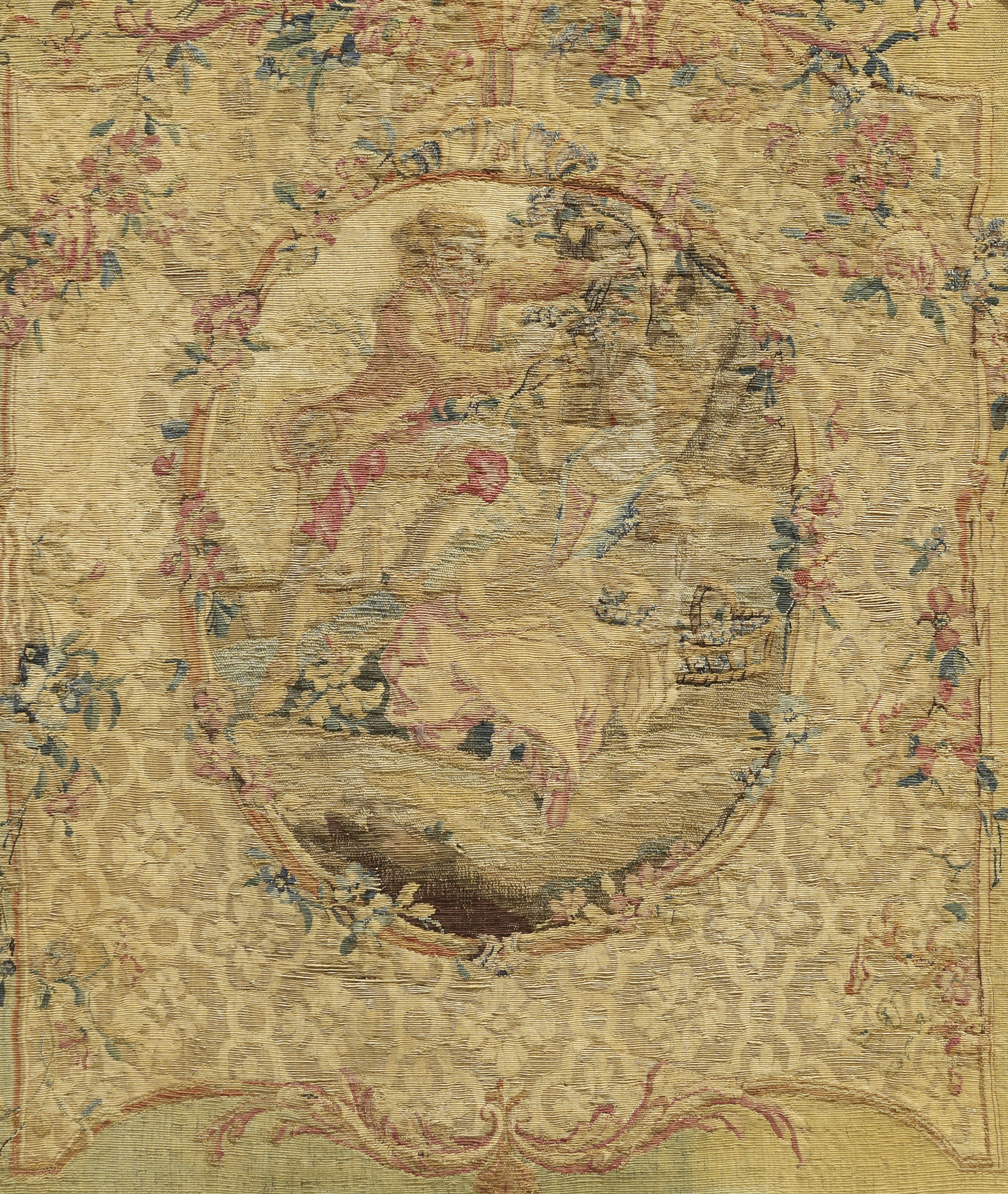 A French giltwood firescreen,  Early 20th century,  Inset with an 18th century Aubusson tapestry ... - Image 3 of 4