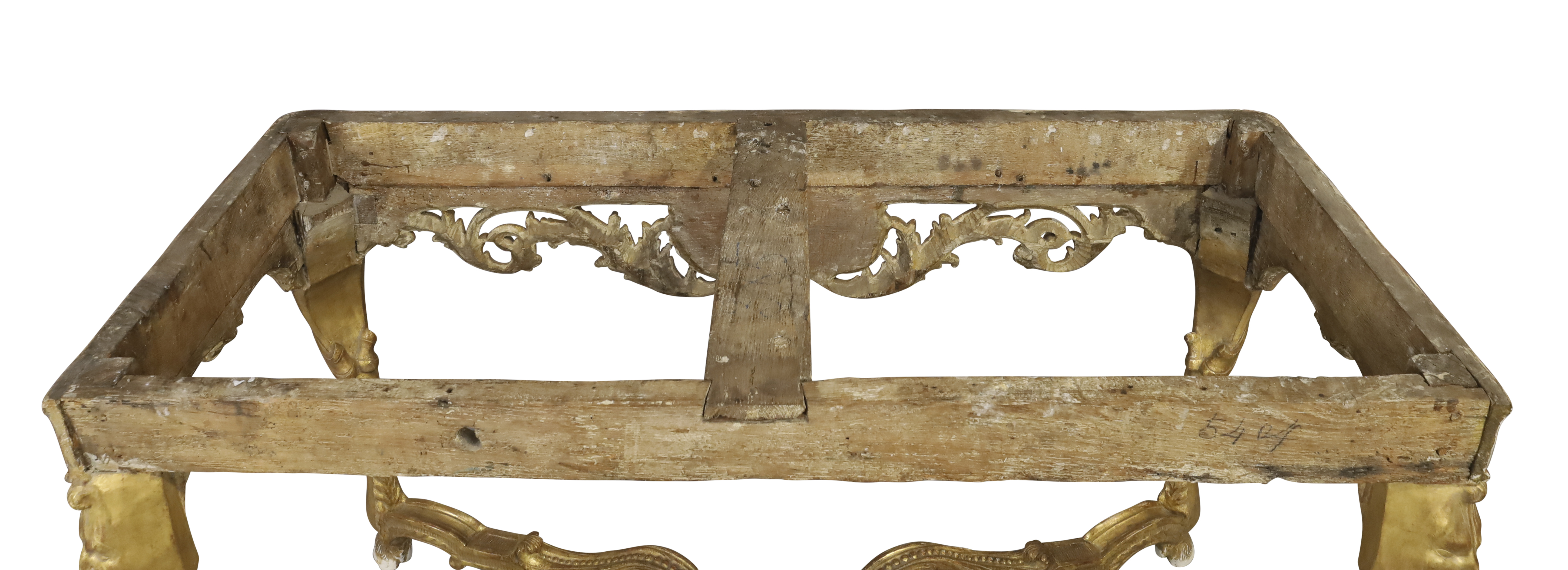 A Regence giltwood console table, First quarter 18th century, The marble top above carved frieze ... - Image 5 of 5