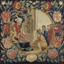 A North European tapestry panel, Possibly Dutch, c.1700, Woven in wools and silks, the central ro...