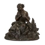 After Francois Alexandre Devaux, French, 1840-1904, a French bronze model of a seated lady, Last ...